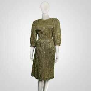 Elegant 1950s Olive Lace Vintage Dress Petite